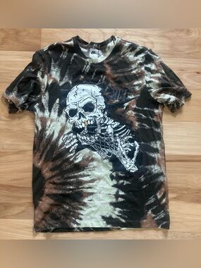 Nike Tie-Dye Skeleton Basketball Graphic Tee in Brown, Black & Cream